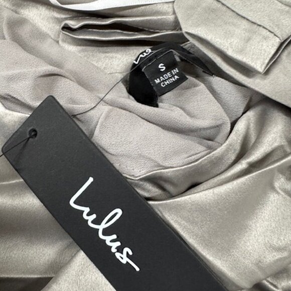 NWT Lulus Dreaming of Elegance Grey Satin One-Shoulder Maxi Dress - Picture 6 of 8